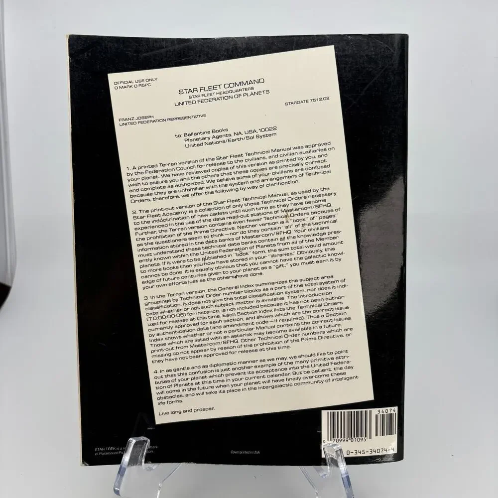 Star Trek Star Fleet Technical Manual Franz Joseph 20th Anniversary Paperback